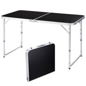 4ft Black Outdoor Folding Table Aluminum Alloy Rectangular 50kg Two Fold Tabletop (Color: Black)